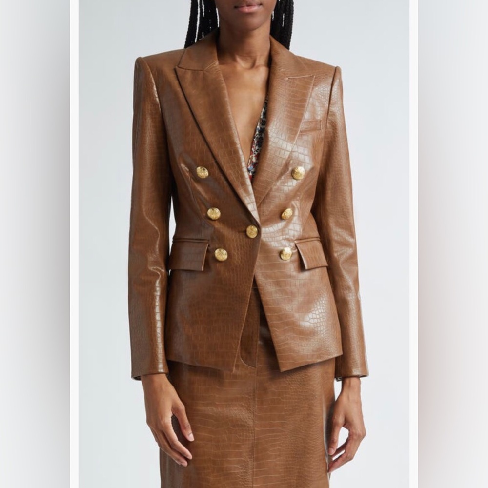 Veronica Beard Brown Croc-Embossed Double-Breasted Blazer
